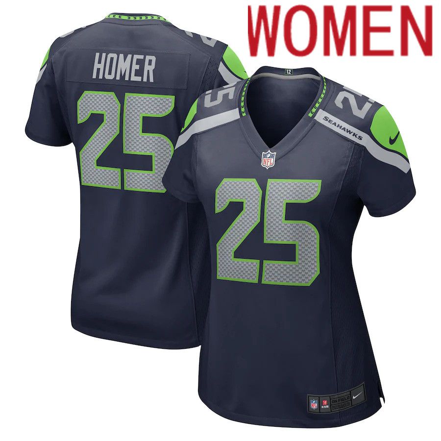 Women Seattle Seahawks #25 Travis Homer Nike College Navy Game NFL Jersey->women nfl jersey->Women Jersey